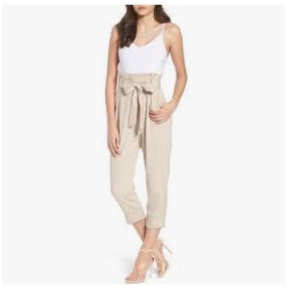 NEW* LEITH khaki & white linen paper bag jumpsuit Size M Anthropologie